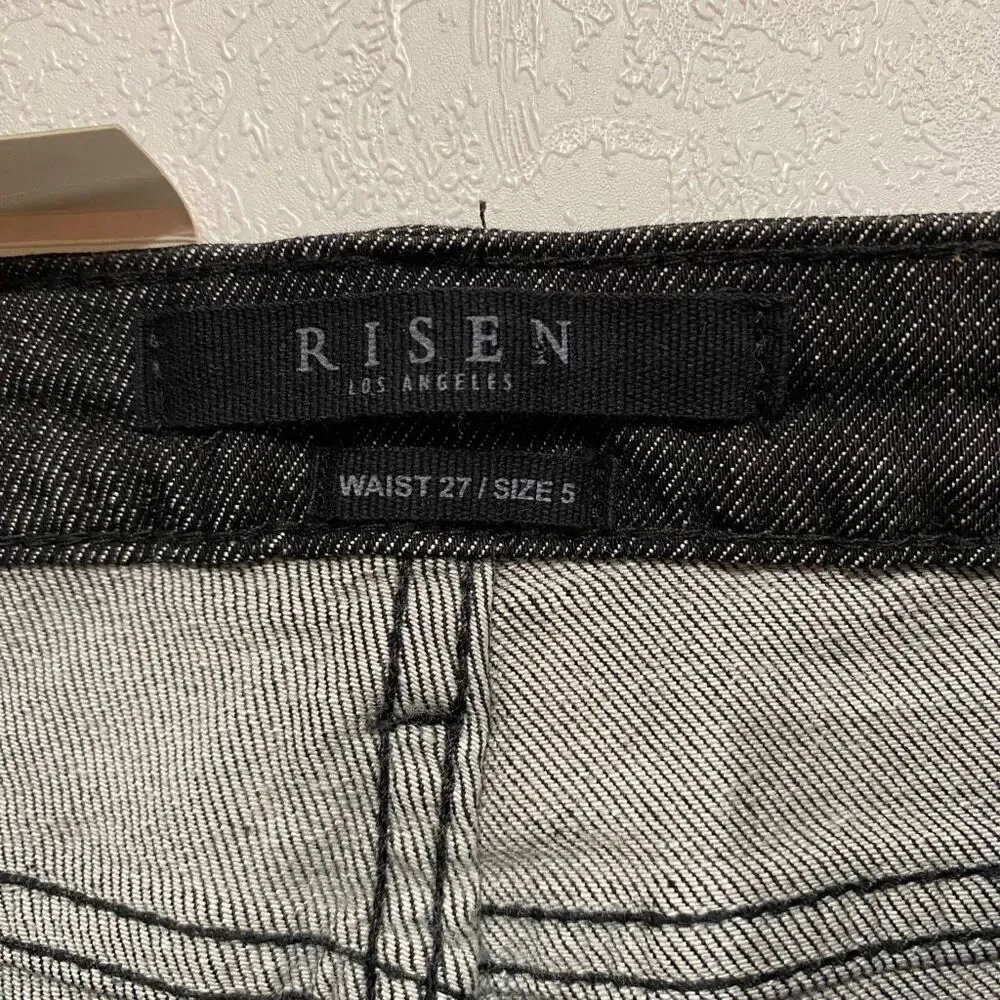 Risen Mid Rise Raw Hem Skinny Jeans Black Wash Size 27/5